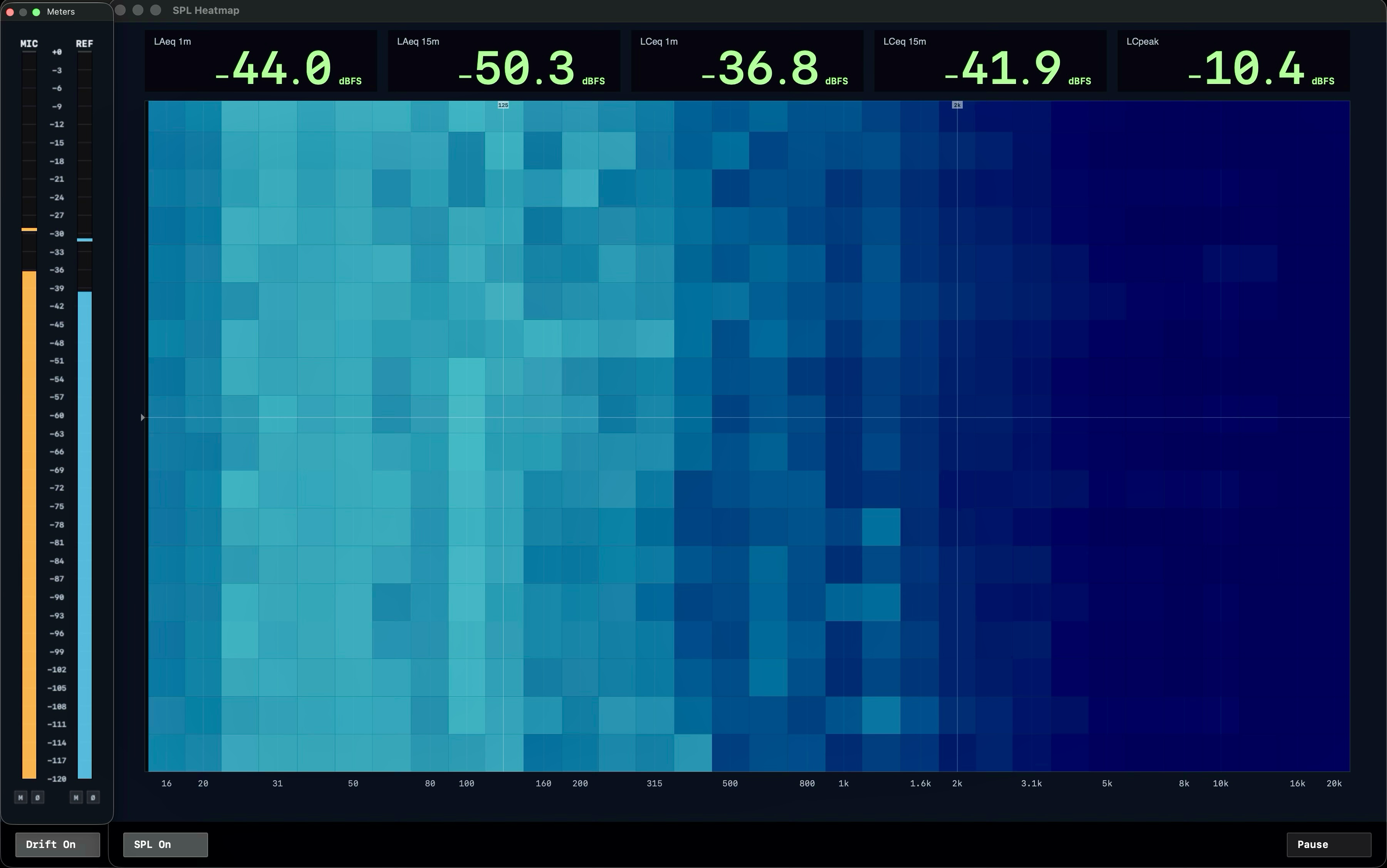 Deriva live readout — drift heatmap with timestamped capture